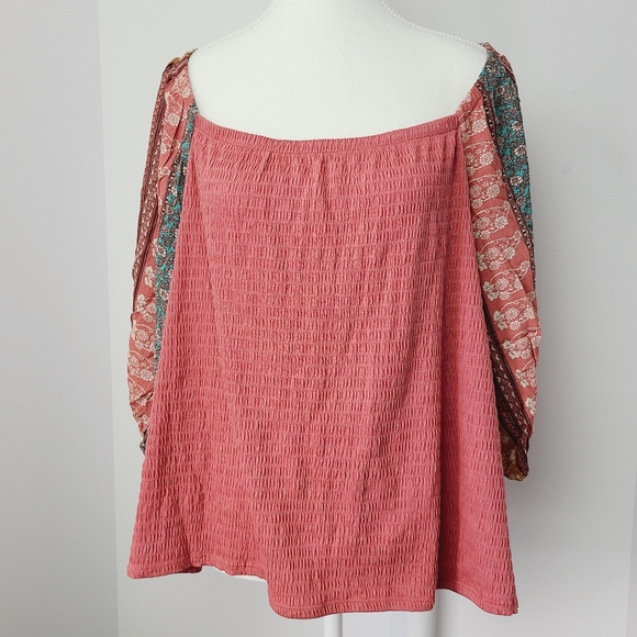 W5 Tops - W5 Pink Blouse 3/4 Sleeves Relaxed Smocked Style Square Neck, sz 2XL